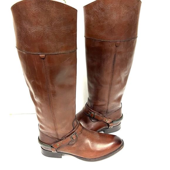 - Frye brown knee high equestrian style pull on leather boots Sz 8 - Picture 3 of 13
